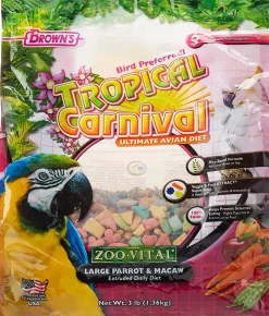 F.M. Brown's Zoo-Vital Tropical Carnival Daily Diet Parrot & Macaw Bird Food - 3 lb Bag