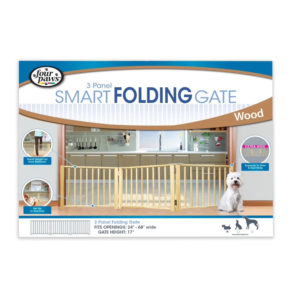Four Paws Expandable Dog Gate, Wood Gate for Dogs, 3-Panel - 24-68 in W X 17 in H