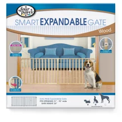 Four Paws Extra Wide Epandable Vertical Wood Slat Dog Gate Brown - 51-93 in W X 24 in H