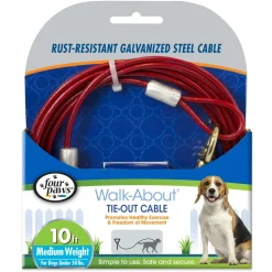 Four Paws Medium Weight Dog Tie Out Cable Red - 10 ft