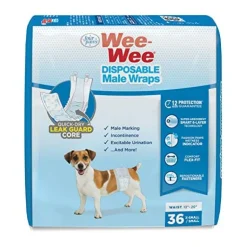 Four Paws Wee-Wee Disposable Male Dog Wraps Dog Diapers - Extra Small - Small all 36 Pack