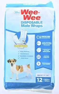 Four Paws Wee-Wee Disposable Male Dog Wraps Dog Diapers - Extra Small - Small - 12 Pack