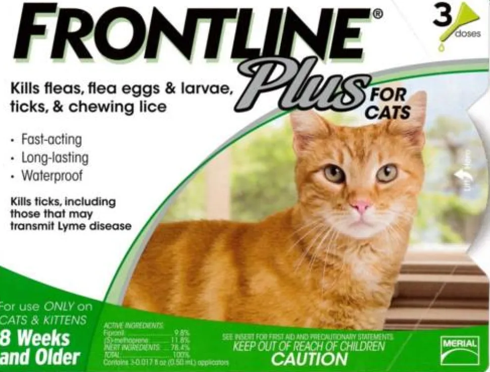 Frontline Plus Flea and Tick Treatment for Cats and Kittens - Green - 3 Pack