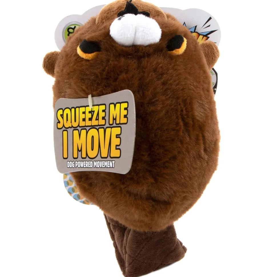GoDog Action Battery-Free Reacting Squeaky Beaver Plush Dog Toy - Brown