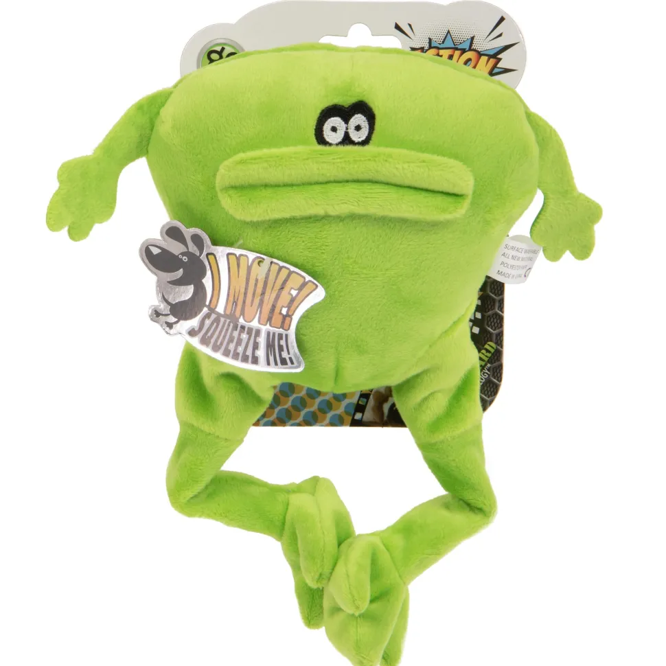 GoDog Action Battery-Free Reacting Squeaky Frog Plush Dog Toy - Green
