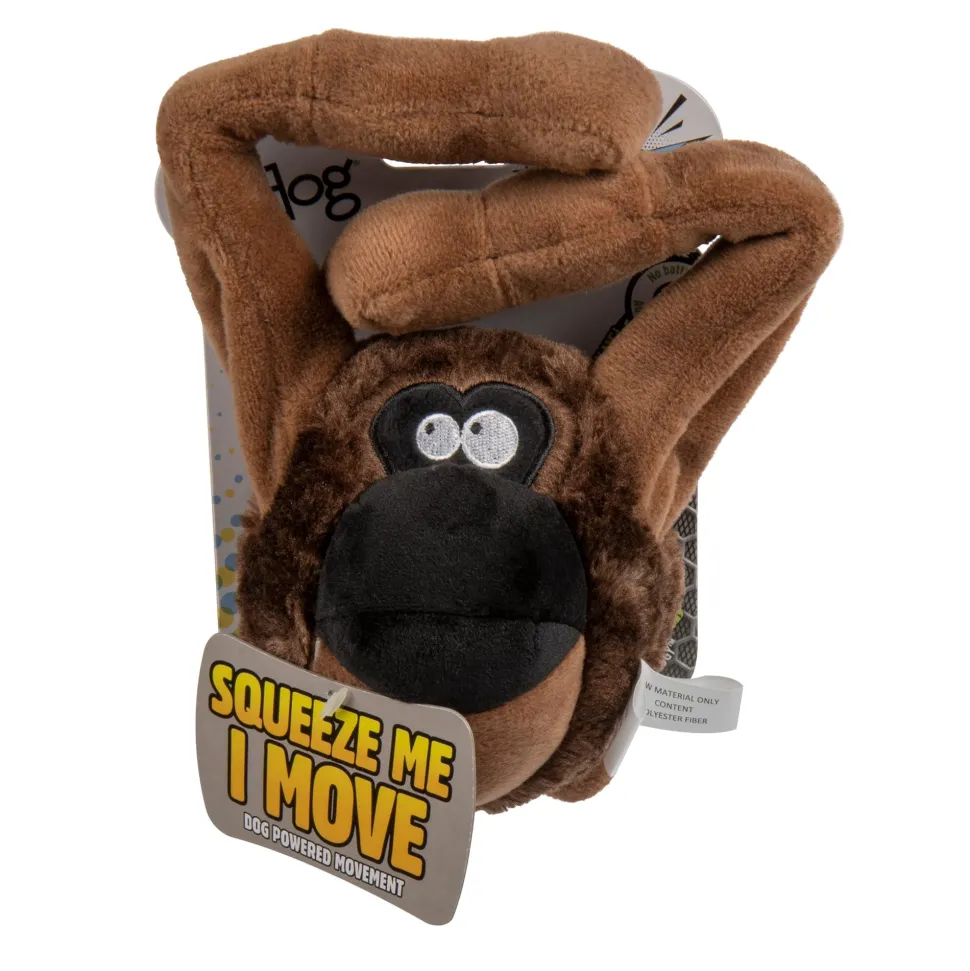 GoDog Action Battery-Free Reacting Squeaky Ape Plush Dog Toy - Brown