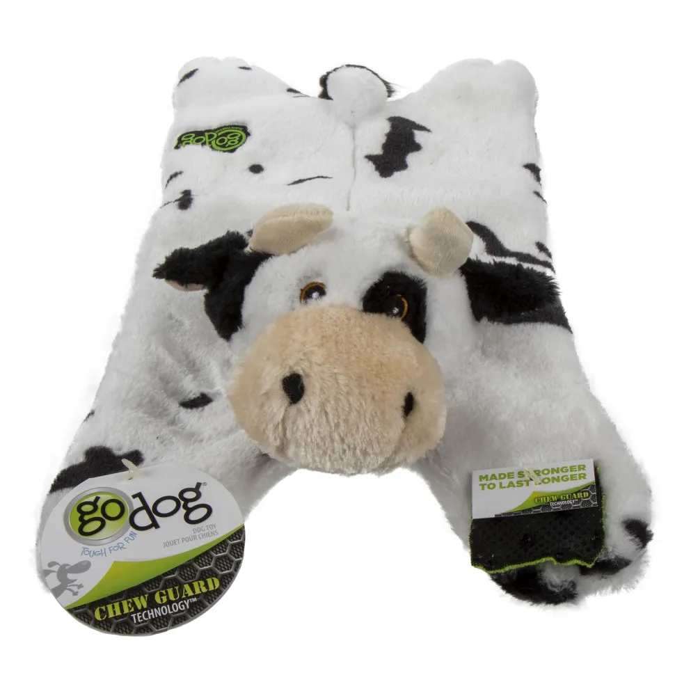 GoDog Barnyard Buddies Cow Squeak and Plush Dog Toy - Black and White - Large