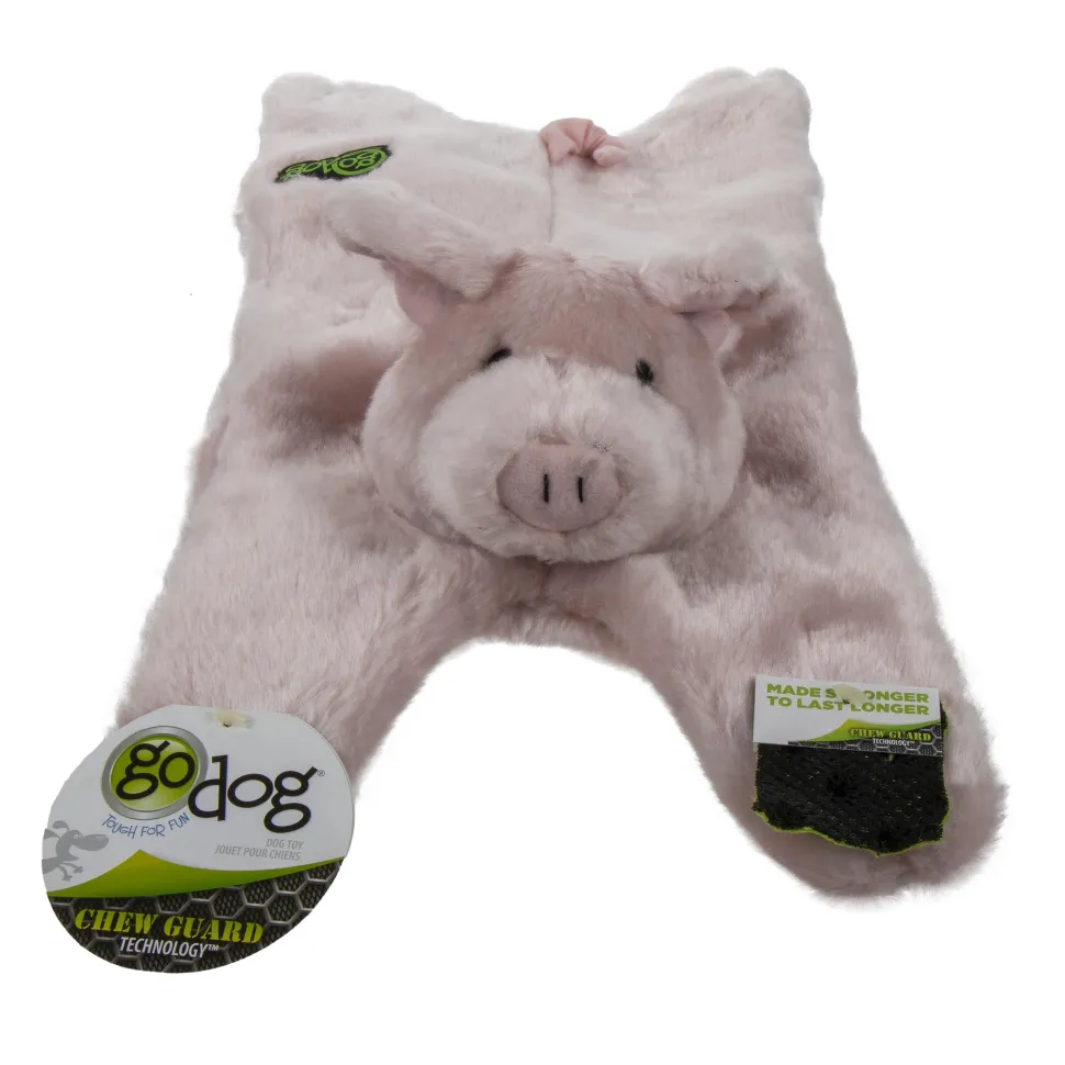 GoDog Barnyard Buddies Pig Squeak and Plush Dog Toy - Pink - Large