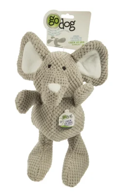 GoDog Checkers Elephant Squeak and Plush Dog Toy with Chew-Guard Tech - Gray - Large