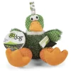 GoDog Checkers Sitting Duck Squeak and Plush Dog Toy with Chew-Guard Tech - Green - Small