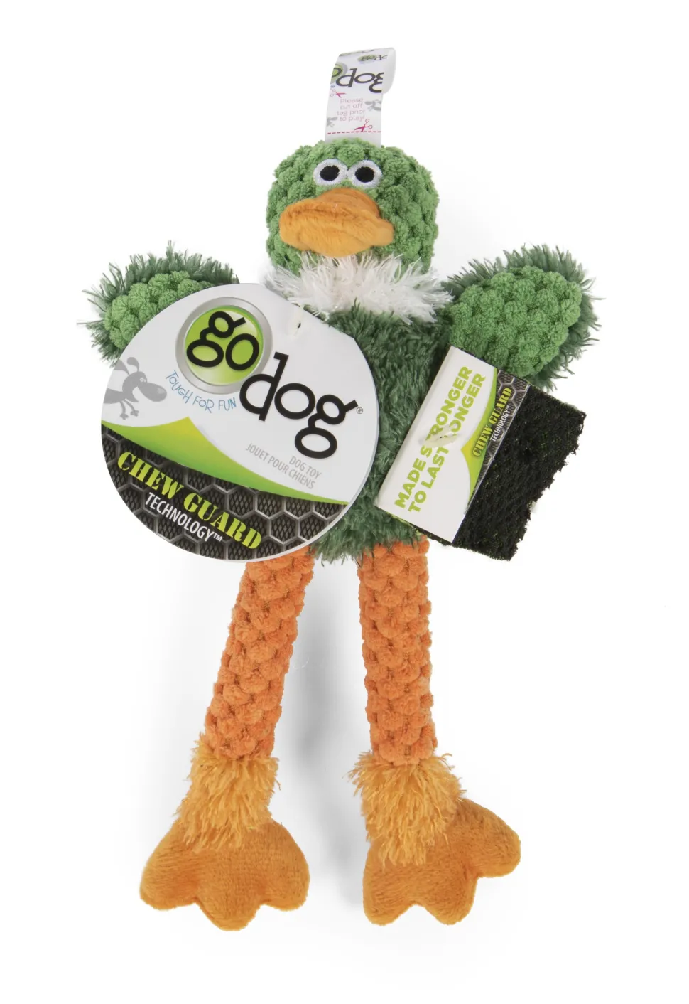 GoDog Checkers Skinny Duck Plush Dog Toy with Chew-Guard Tech - Green - Mini