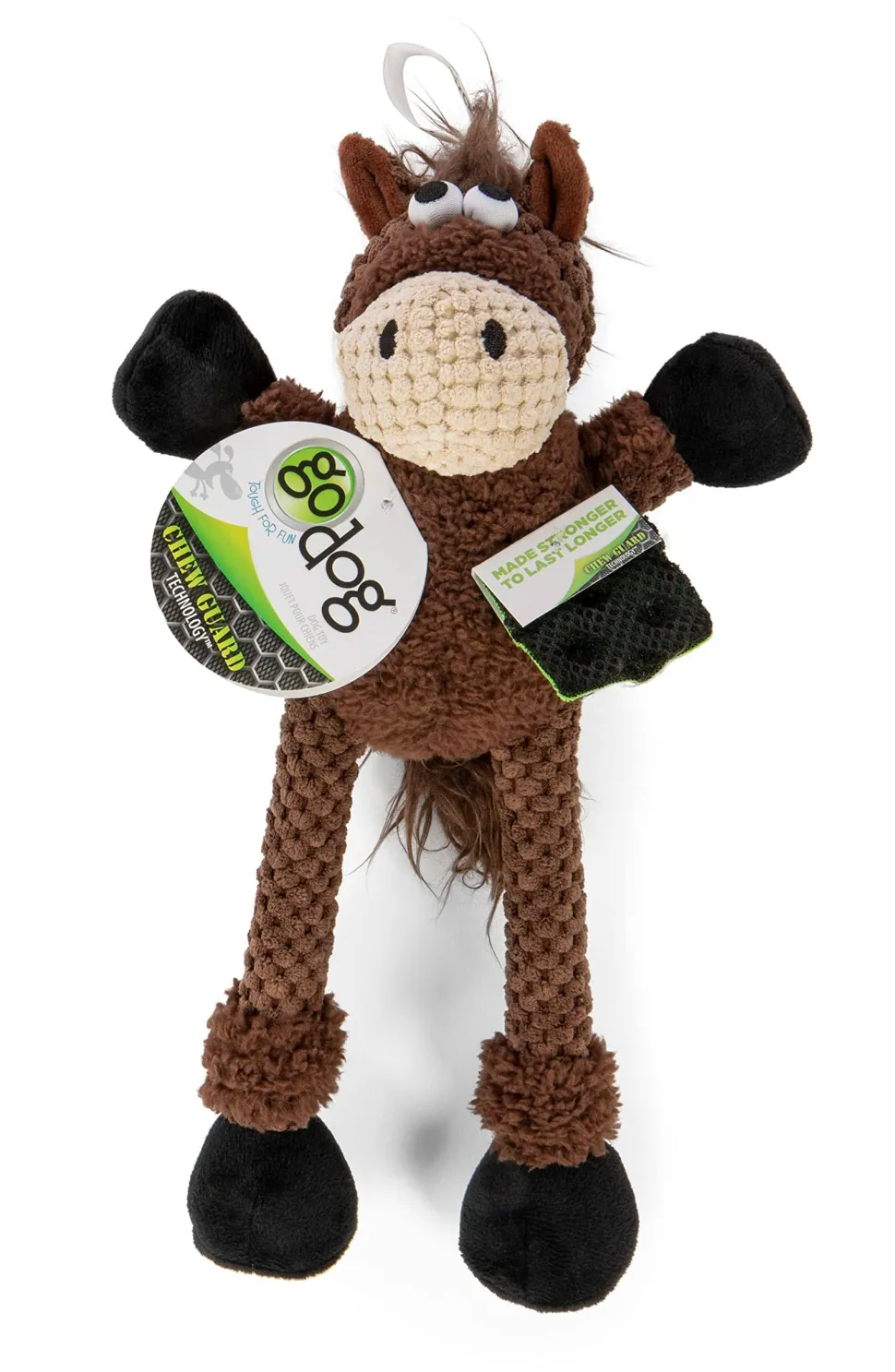 GoDog Checkers Skinny Horse Plush Dog Toy with Chew-Guard Tech - Brown - Small