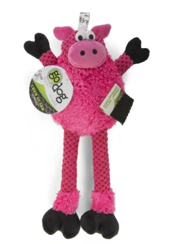 GoDog Checkers Skinny Pig Plush Dog Toy with Chew-Guard Tech - Pink - Small