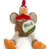 GoDog Checkers Skinny Rooster Corduroy Squeak and Plush Dog Toy with Chew-Guard Tech - Brown - Mini
