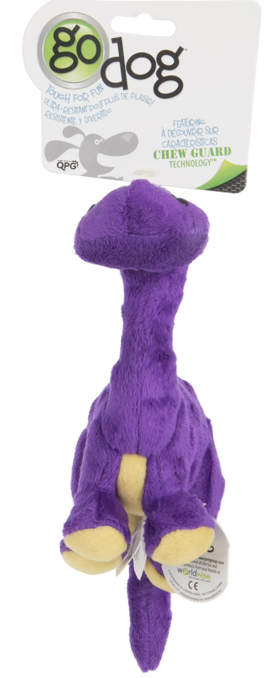 GoDog Dino Bruto Squeak and Plush Dog Toy with Chew-Guard Tech - Purple - Mini