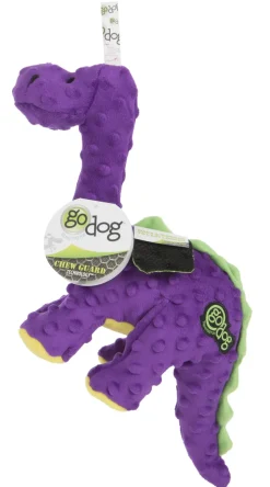 GoDog Dino Bruto Squeak and Plush Dog Toy with Chew-Guard Tech - Purple - Large