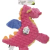 GoDog Dragon Squeak and Plush Dog Toy with Chew-Guard Tech - Coral - Large