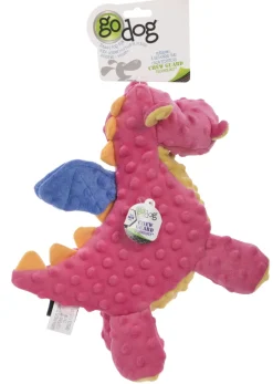 GoDog Dragon Squeak and Plush Dog Toy with Chew-Guard Tech - Coral - Large
