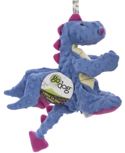 GoDog Dragon Squeak and Plush Dog Toy with Chew-Guard Tech - Blue - Large