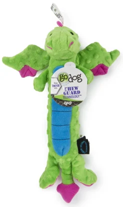 GoDog Dragon Squeak and Plush Dog Toy with Chew-Guard Tech - Green - Large