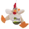 GoDog Fat Rooster Corduroy Squeak and Plush Dog Toy with Chew-Guard Tech - White - Mini