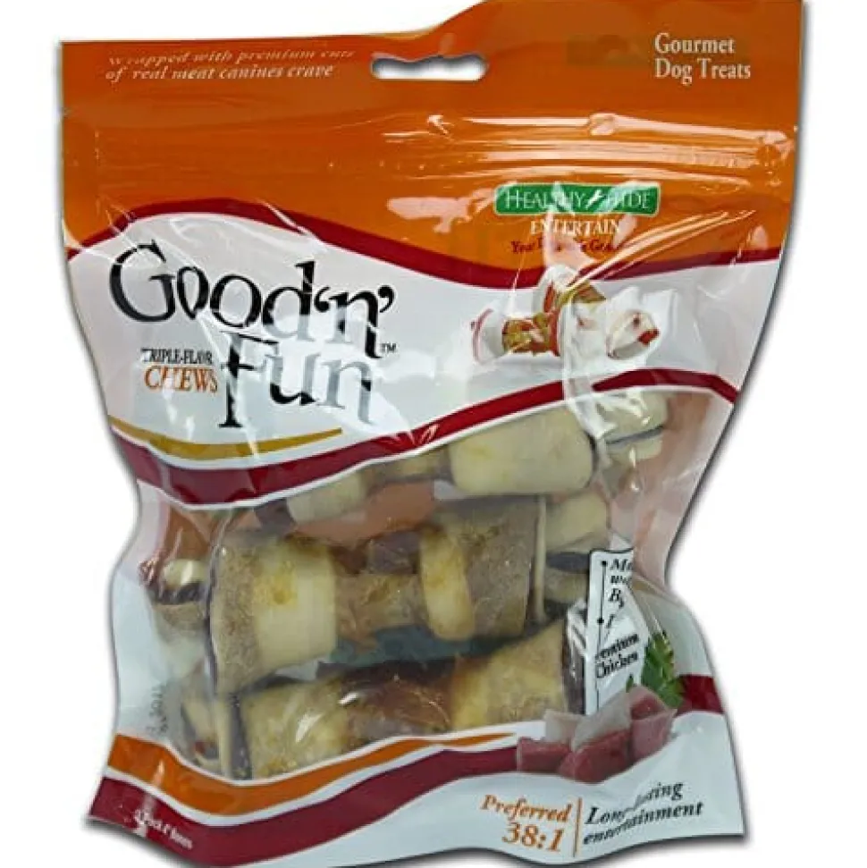 Good 'N' Fun Triple Flavor Chews Natural Dog Chews - Chicken/Pork/Be - 4 In - 3 Pack