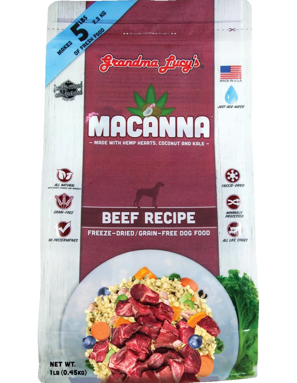 Grandma Lucy's Macanna Grain-Free Beef Freeze-Dried Dog Food - 3 lb Bag