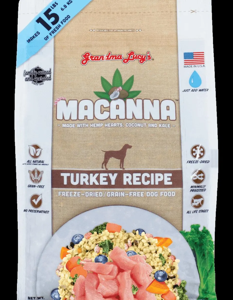 Grandma Lucy's Macanna Grain-Free Turkey Freeze-Dried Dog Food - 3 lb Bag