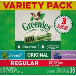Greenies 3 Flavors Assorted Dental Dog Chews - Variety Pack - Regular - 36 Oz