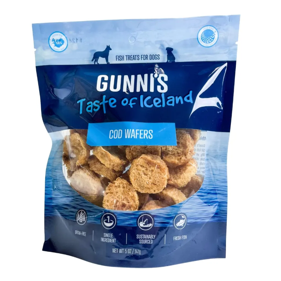 Gunnis Pet Grain-Free Cod Skin Wafers Natural Crunchy Air-Dried Dog Treats - 5 Oz