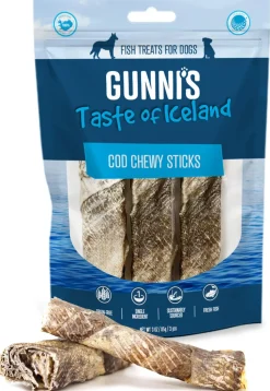 Gunnis Pet Grain-Free Cod Skin Chewy Sticks Natural Air-Dried Dog Treats - 3 Pack