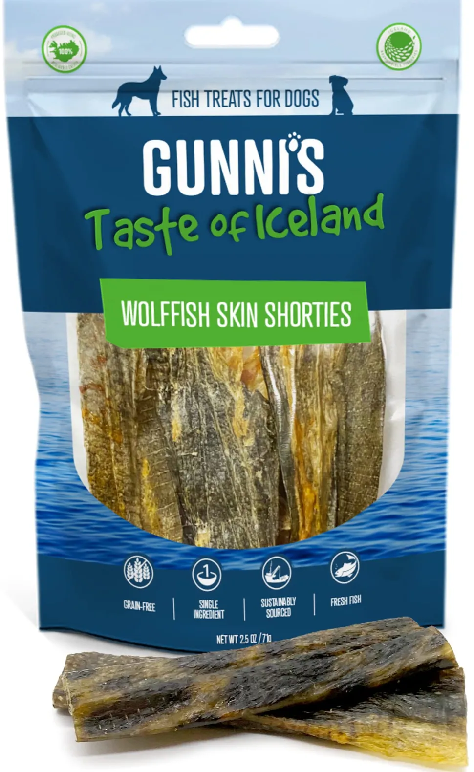 Gunnis Pet Grain-Free WolfFish Skin Shorties Natural Air-Dried Dog Treats - 2.5 Oz