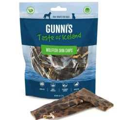 Gunnis Pet Grain-Free Wolffish Skin Chips Natural Air-Dried Dog Treats - 9 Oz
