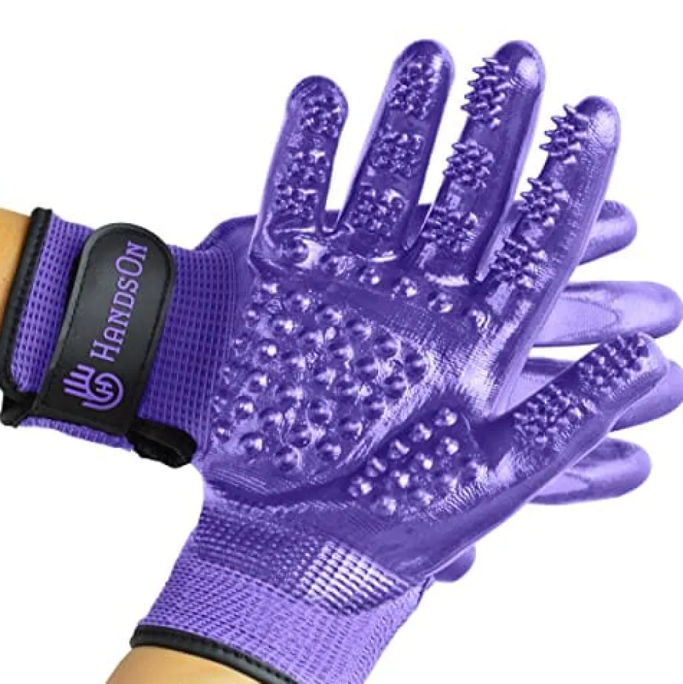 Hands On Pet Grooming & Bathing Gloves - Purple - Extra Large