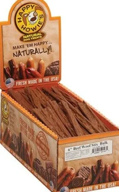 Happy Howie's Beef 6" Beef Woof Stix Natural Dog Chews - 80 ct Case - Case of 1