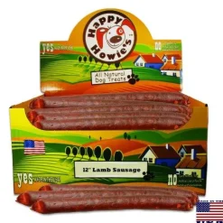 Happy Howie's Deli Style Sausages 12" Jumbo Sausages Lamb Natural Dog Chews - 36 ct Case - Case of 1