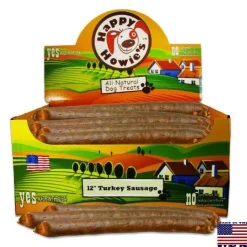 Happy Howie's Deli Style Sausages 12" Jumbo Sausages Turkey Natural Dog Chews - 36 ct Case - Case of 1