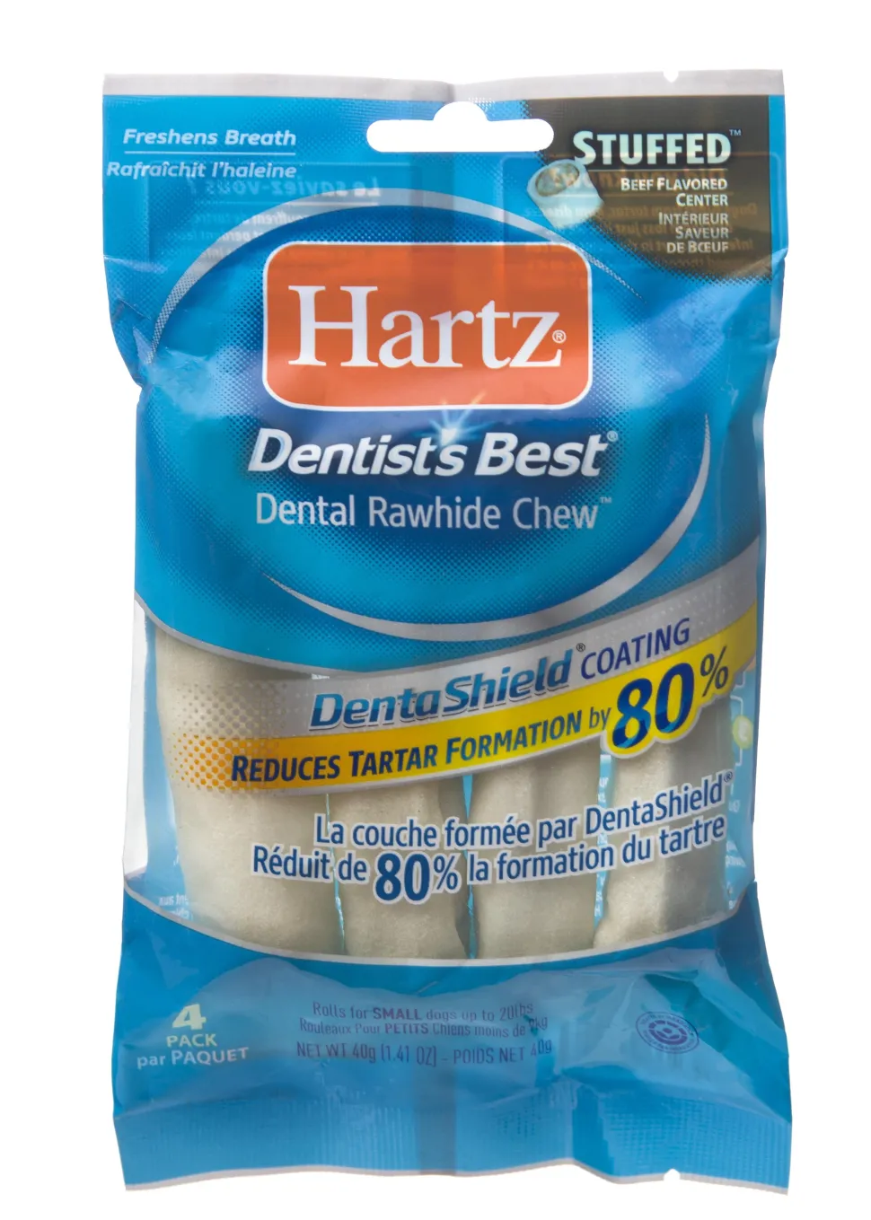 Hartz Mountain Dentist's Best Beef Stuffed Rawhide Natural Dog Chews - 4" Inch - 4 Pack