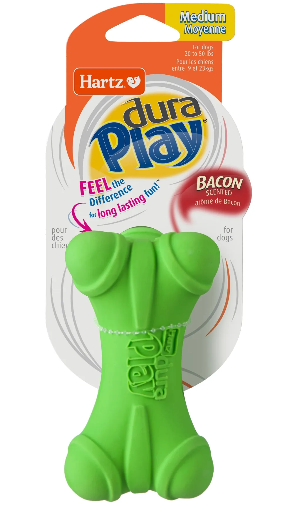 Hartz Mountain Duraplay Bone Bacon Scented Rubber Dog Toy - Medium