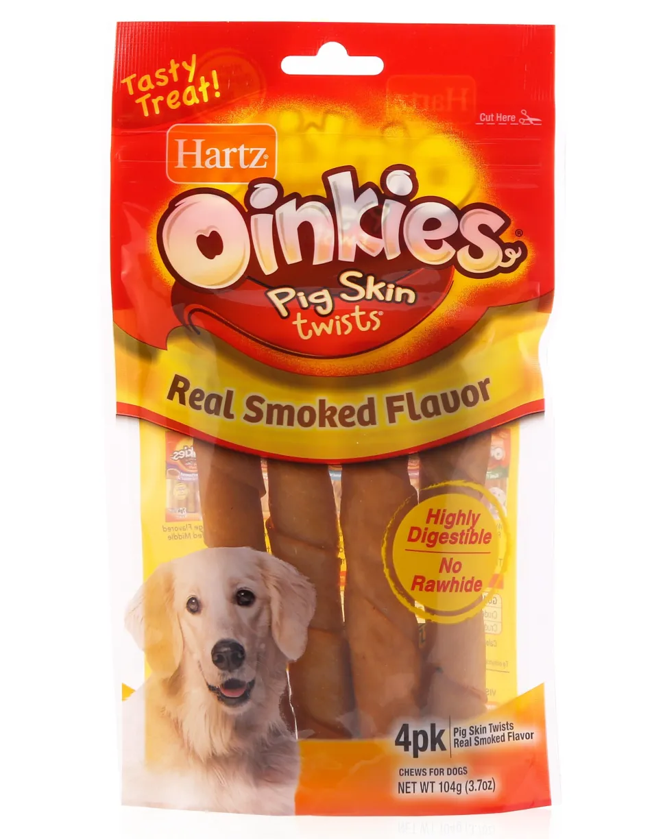 Hartz Mountain Oinkies Rawhide-Free Bacon Wrapped Pork Skin Twists Natural Dog Chews - 4 Pack