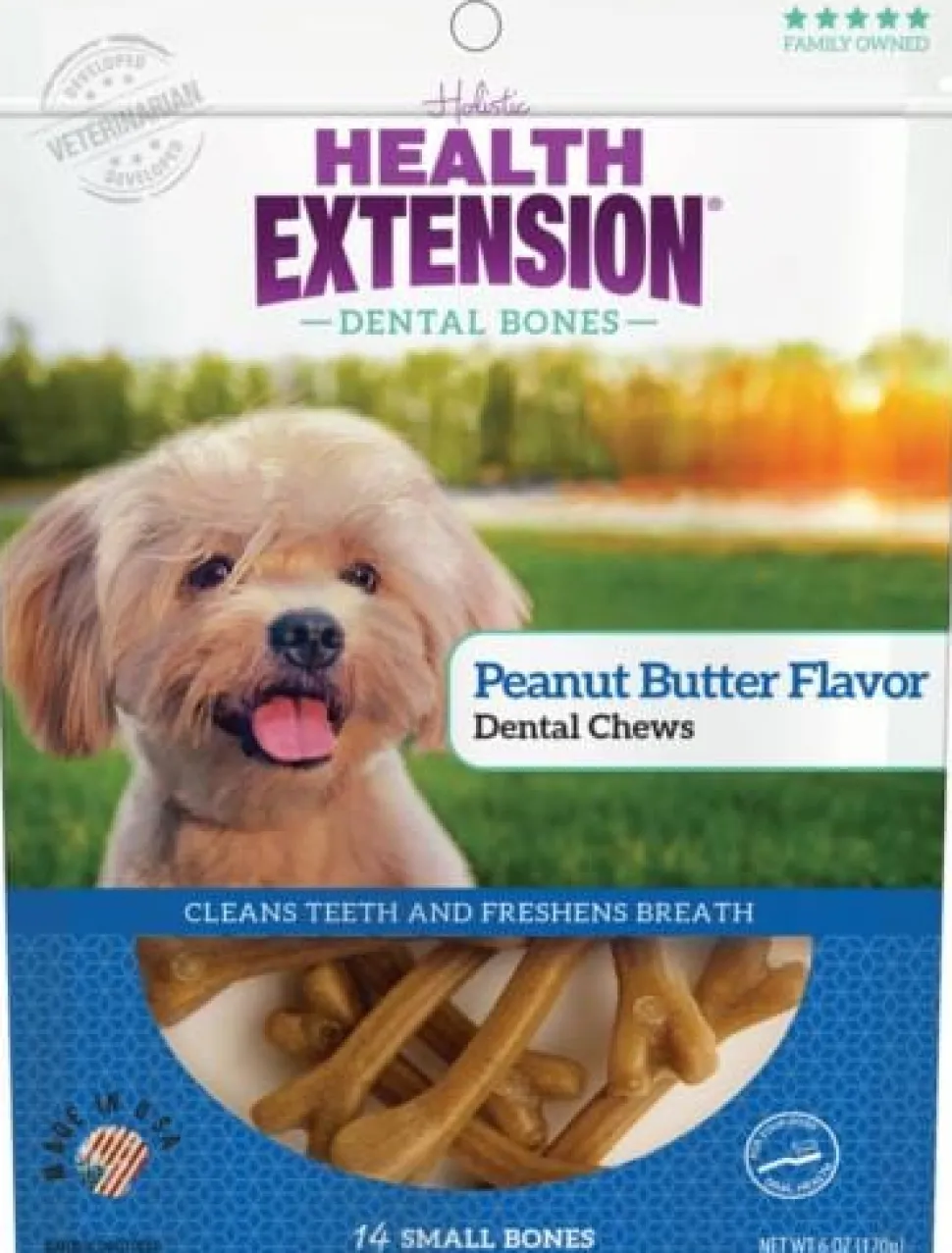 Health Extension Peanut Butter Bone-Shaped Dental Dog Chews - Small - 14 Pack