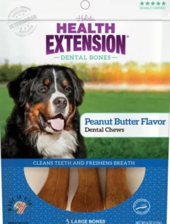 Health Extension Peanut Butter Bone-Shaped Dental Dog Chews - Large - 3 Pack