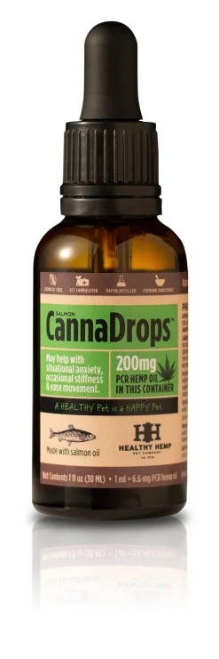 Healthy Hemp CannaDrops Salmon Hemp Oil Drops - 200mg Cat and Dog Supplements - 5 oz