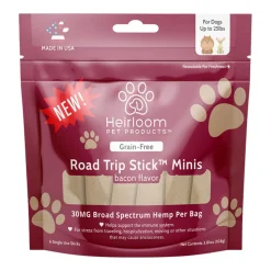 Heirloom Road Trip Stick Mini Bacon Broad Spectrum Hemp under 25lbs Chewy Dog Treats - 6/6 Pack - 36 Count