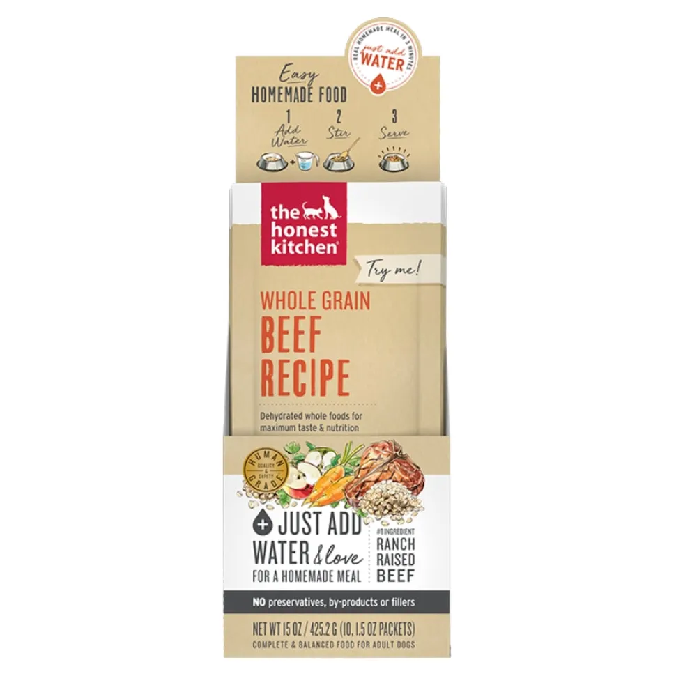 Honest Kitchen Whole Grain Beef Recipe Dehydrated Dog Food - 1.5 Oz Pouch - 10 Count