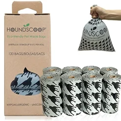 Houndscoop 120 Count Refill Rolls (8 Refill Rolls x 15 Unscented Bags) Pet Wastebags -