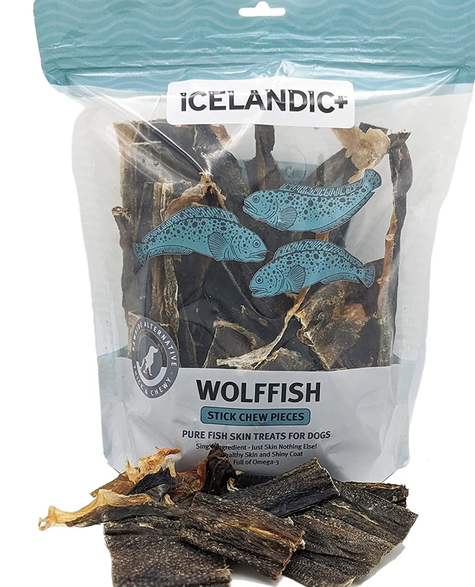 Icelandic+ Wolffish Skin Strips (Mixed Pieces) Natural Dehydrated Cat and Dog Treats - 12 oz