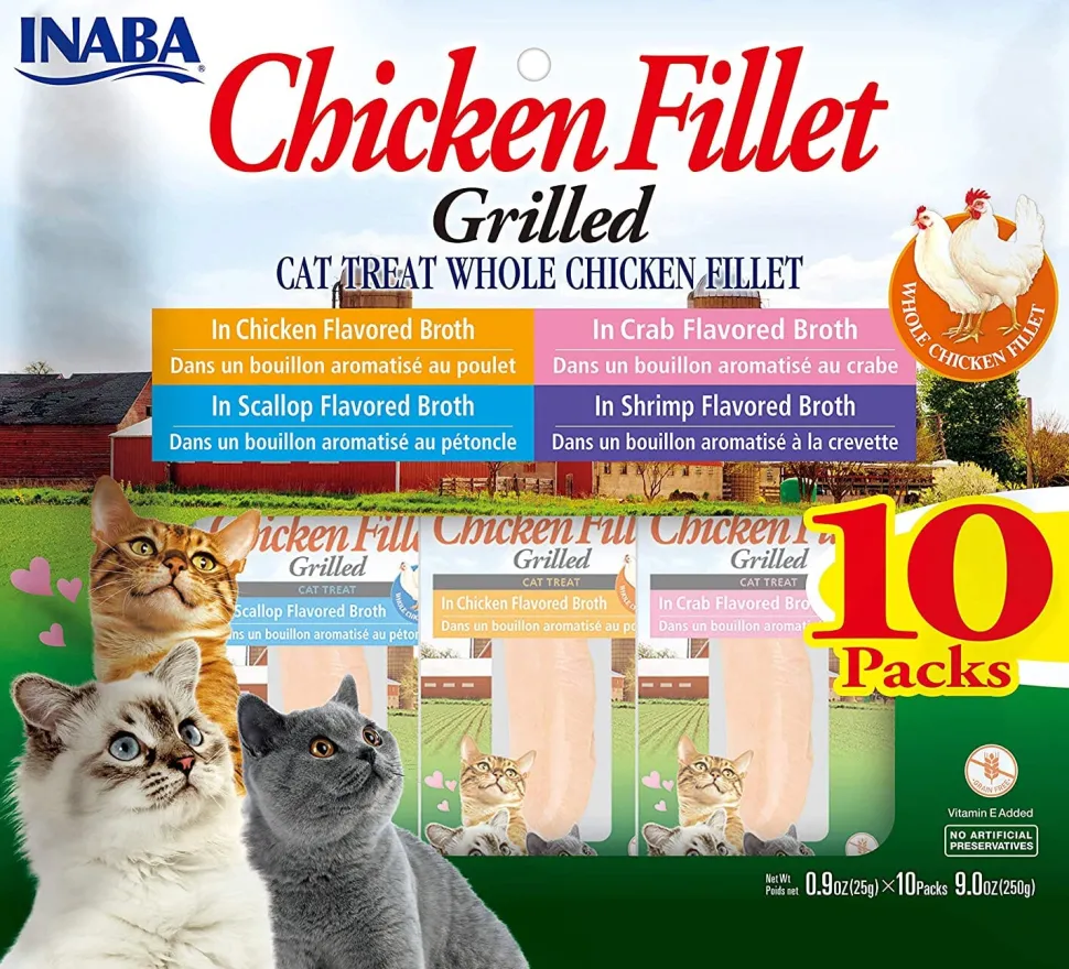Inaba Chicken Fillet Grilled Variety Pack Cat Treats - Assorted - .9 Oz - 10 Pack