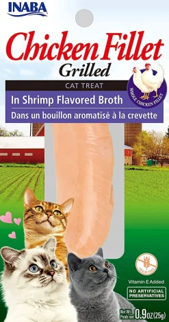 Inaba Chicken Fillet Grilled with Flavored Broth Cat Treats - Shrimp - .9 Oz - 6 Pack