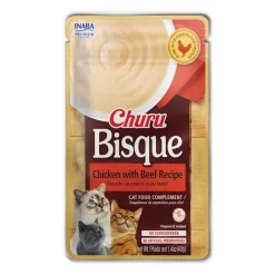 Inaba Churu Bisque Chicken and Beef Lickable and Squeezable Puree Cat Treat Pouches - 1.4 Oz - Case of 6